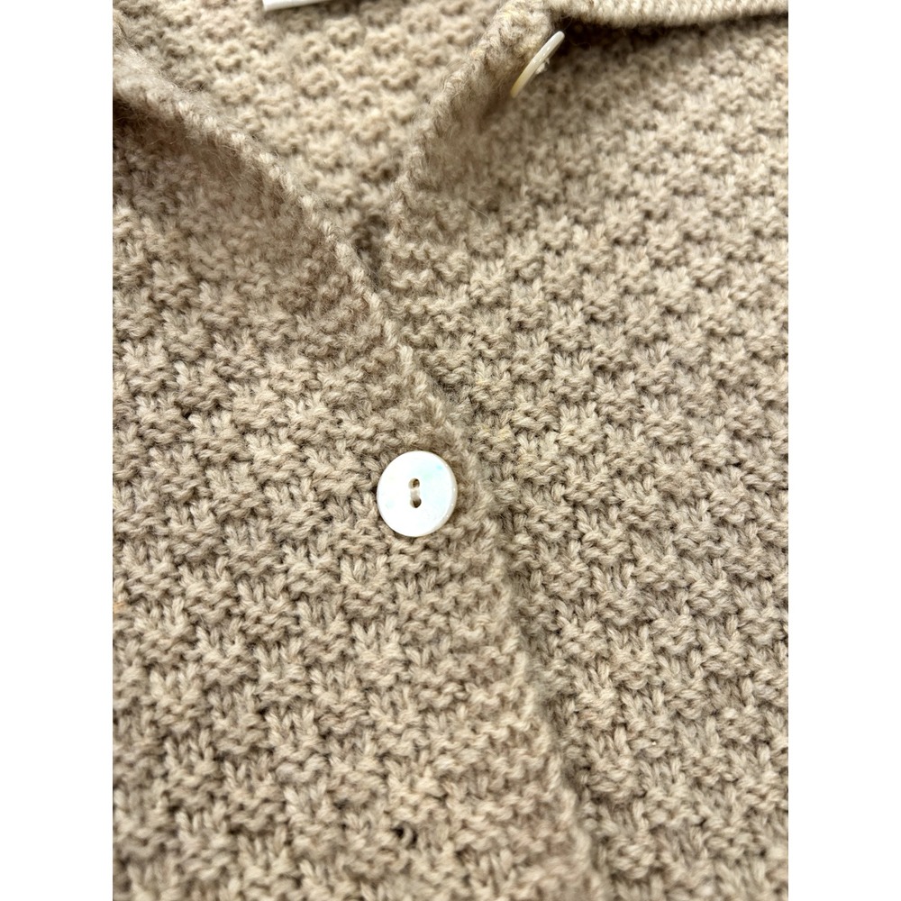 VTG Talbots 100% wool coastal beachy summer hand knit cardigan tan oatmeal small - Picture 8 of 9